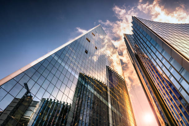 Corporate glass towers at golden hour, representing Accelerate's enterprise clientele